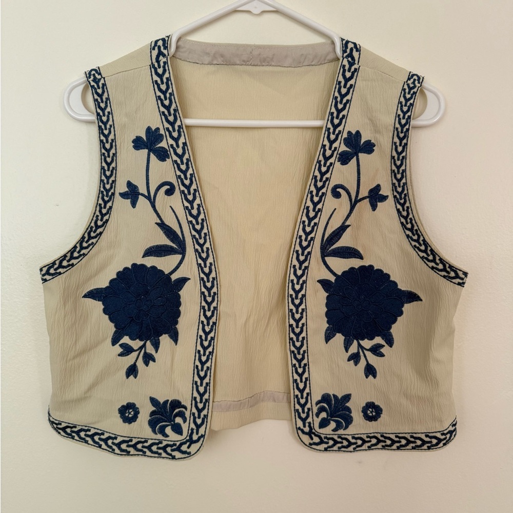 Embroidered Cream and Blue Vest
